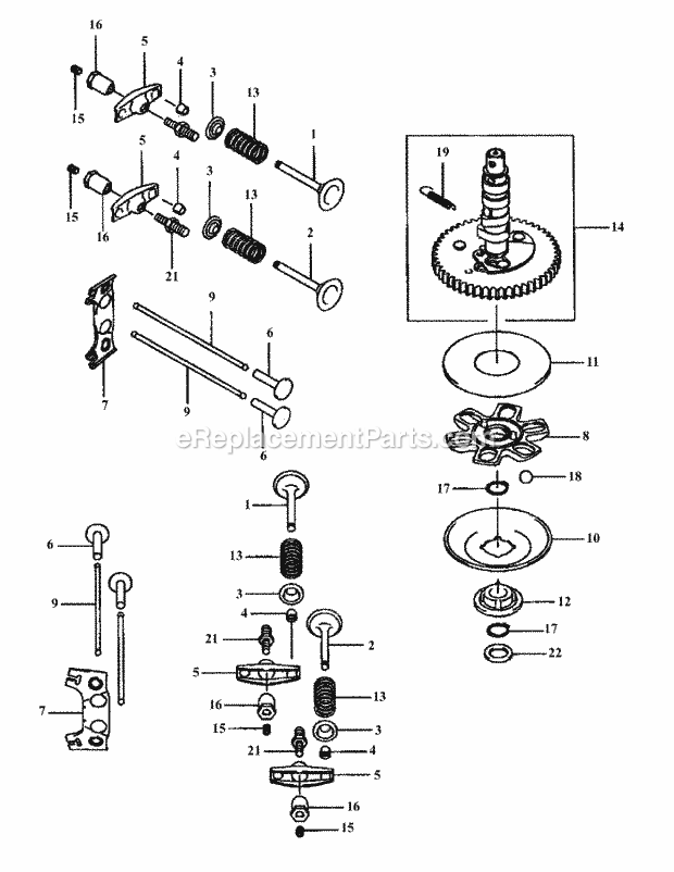 Fh500v-Cs14 Valve & Camshaft Diagram and Parts List for M48-KWS 53AB5D4M150-17-HP Cub Cadet Lawn Tractor